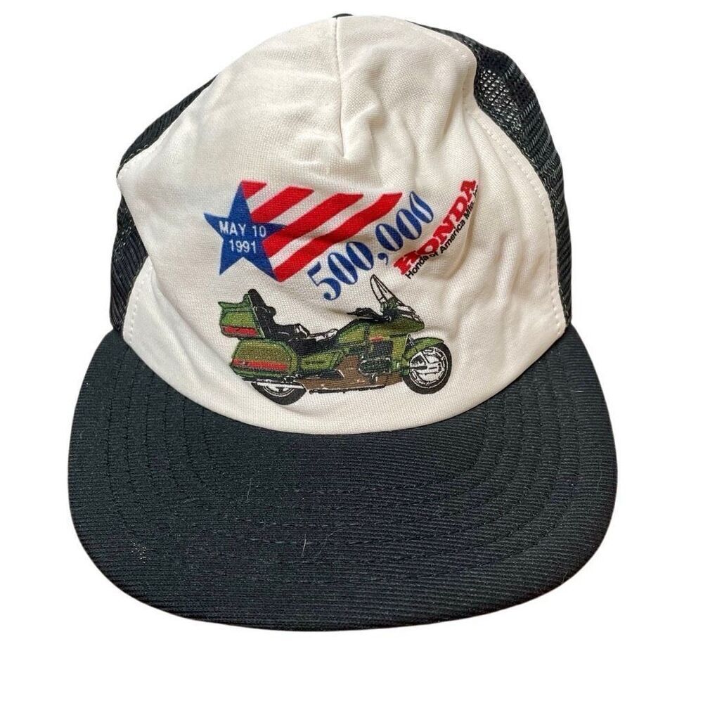 Honda Vintage Trucker SnapBack Hat Motorcycle Goldwing 1991 500,000‎ Racing Rare